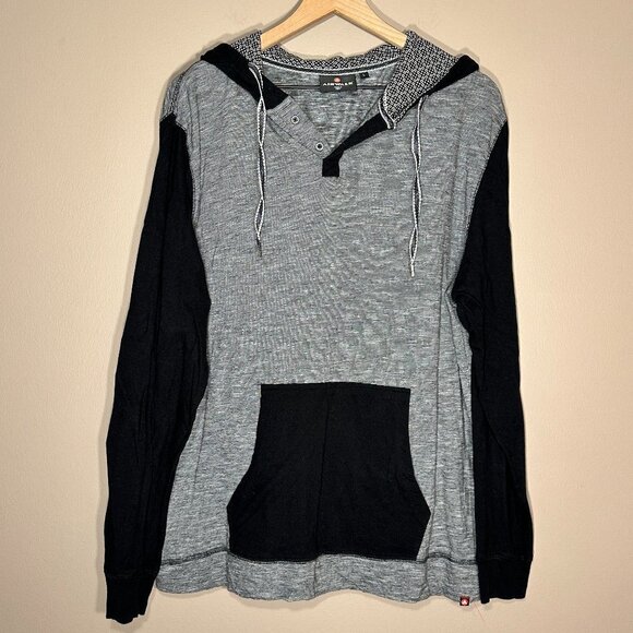Men's L Airwalk Hooded Tee Gray Black Striped Long Sleeve Pockets - Picture 2 of 8